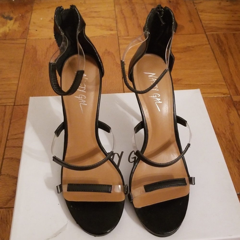 Black and clear high heel strappy sandal
